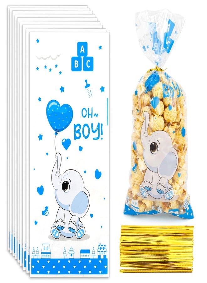 ChicQuench Baby Shower Treat Bags, Cute Elephant Cellophane Treat Bags, 100 PCS Blue Candy Bags, Plastic Gift Bags Cooikes Goodie Bags with Twist Ties for Baby Shower Gender Reveal Birthday Party Favor Supplies - Image 1